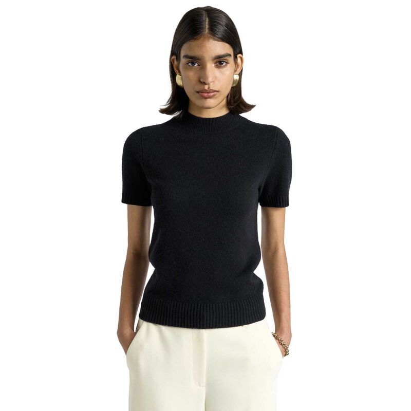 Cue Merino Cashmere Blend Mock Neck Short Sleeve Knit image number 4